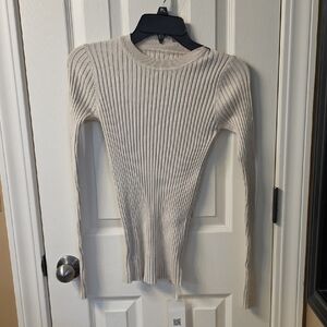 Cream Ribbed Turtleneck Sweater